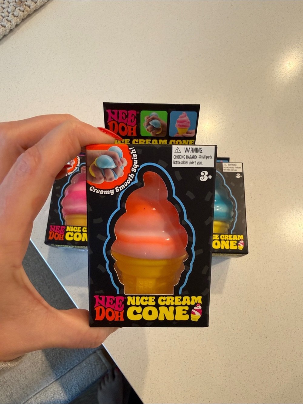 Nee Doh Nice Cream Cone Squishy Toy - Set of 3 Pink, Orange, Blue - Picture 4 of 5
